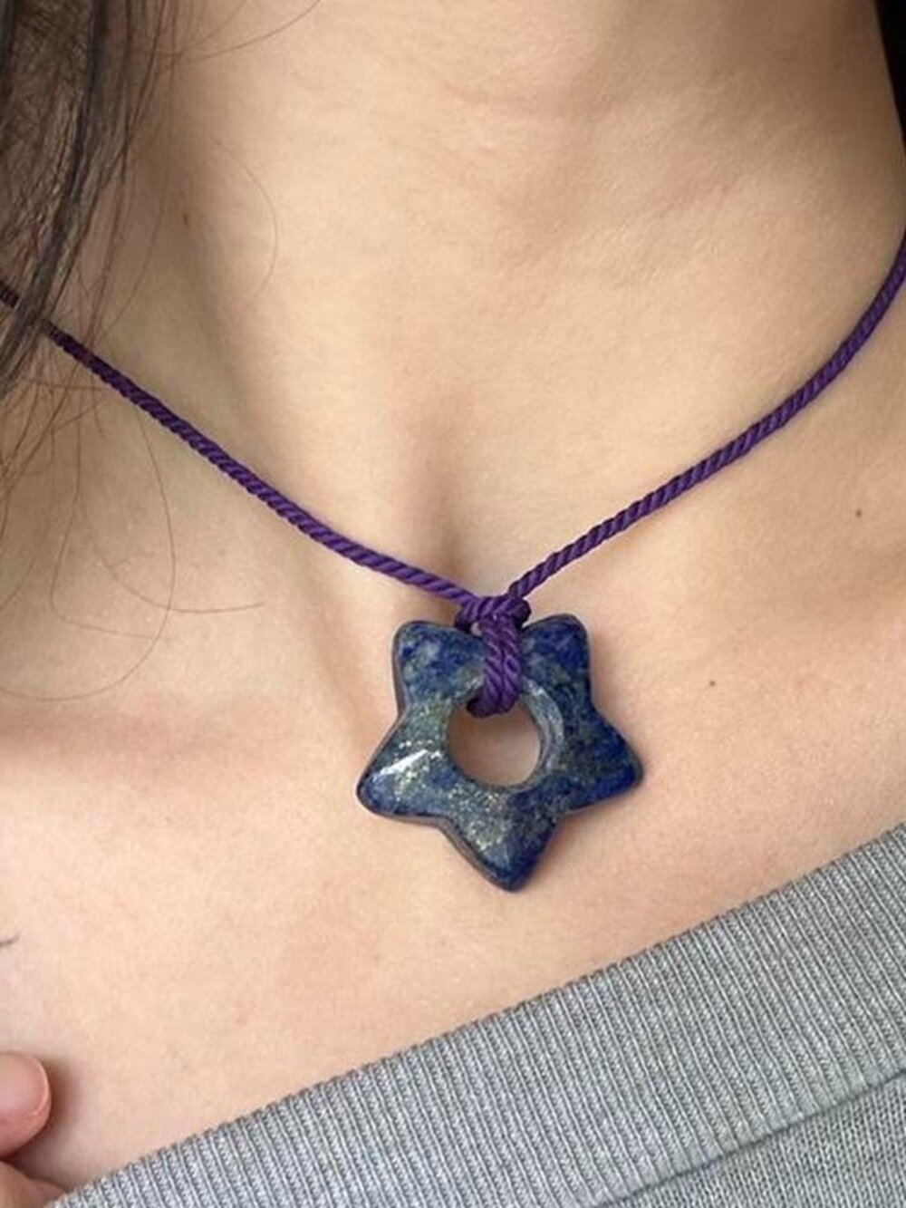 blue jasper gemstone lucky star necklace / choker / bag charm